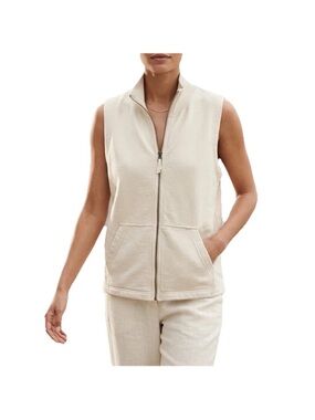 Eileen Fisher Organic Cotton Terry Zip
Front Vest Size Medium Natural
Sleeveless